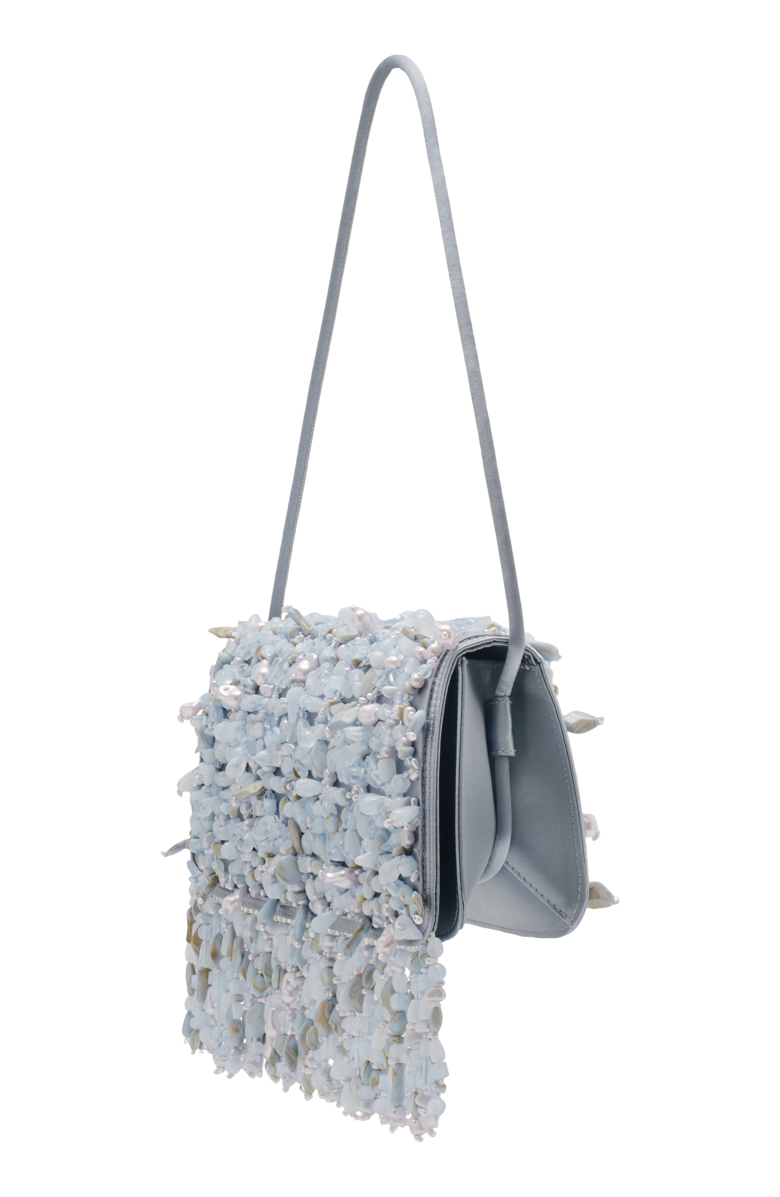 Cult Gaia Idalia Embellished Satin Shoulder Bag, Alternate, color, Coastal