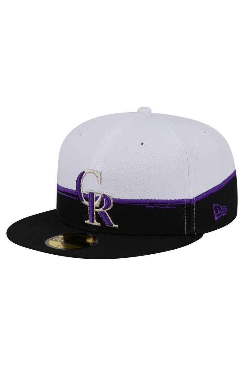 Men's New Era  Black/White Colorado Rockies Paint Stroke 59FIFTY Fitted Hat, Alternate, color, Black