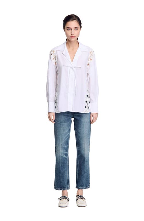 Sandro Womens Tie-front Long-sleeved Cotton Shirt Naturels In White