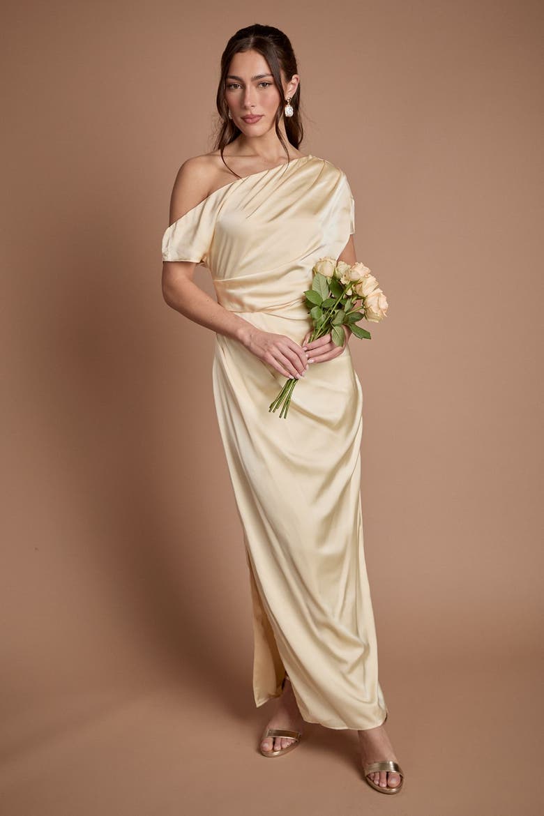Off Shoulder Satin Maxi Dress, Alternate, color, Lemon