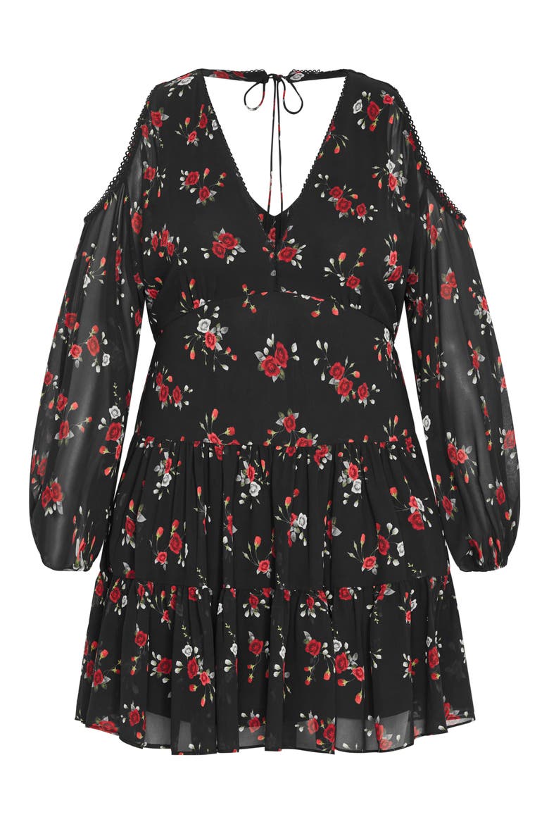 Maria Cold Shoulder Long Sleeve Minidress, Alternate, color, DOLCE DITSY BLK