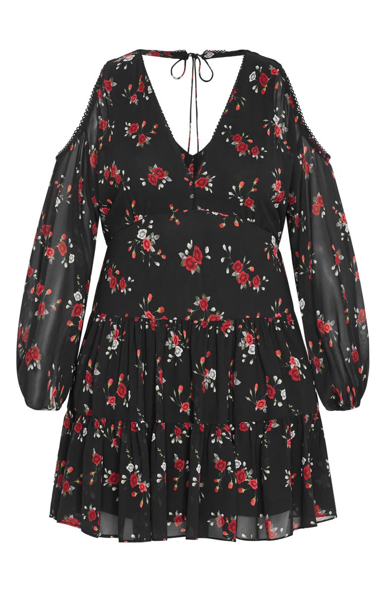 City Chic Maria Cold Shoulder Long Sleeve Minidress, Alternate, color, Dolce Ditsy Black