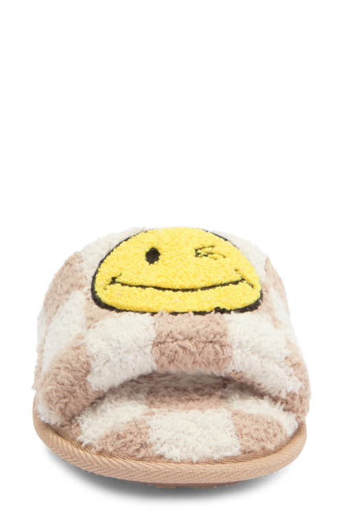 Joe Boxer Faux Fur Happy Face Slide Slipper