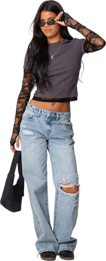 EDIKTED Layered Lace Long Sleeve T-Shirt | Nordstrom