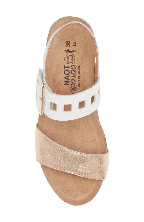 Naot Dynasty Wedge Sandal In Rose Gold/white Pearl/silver