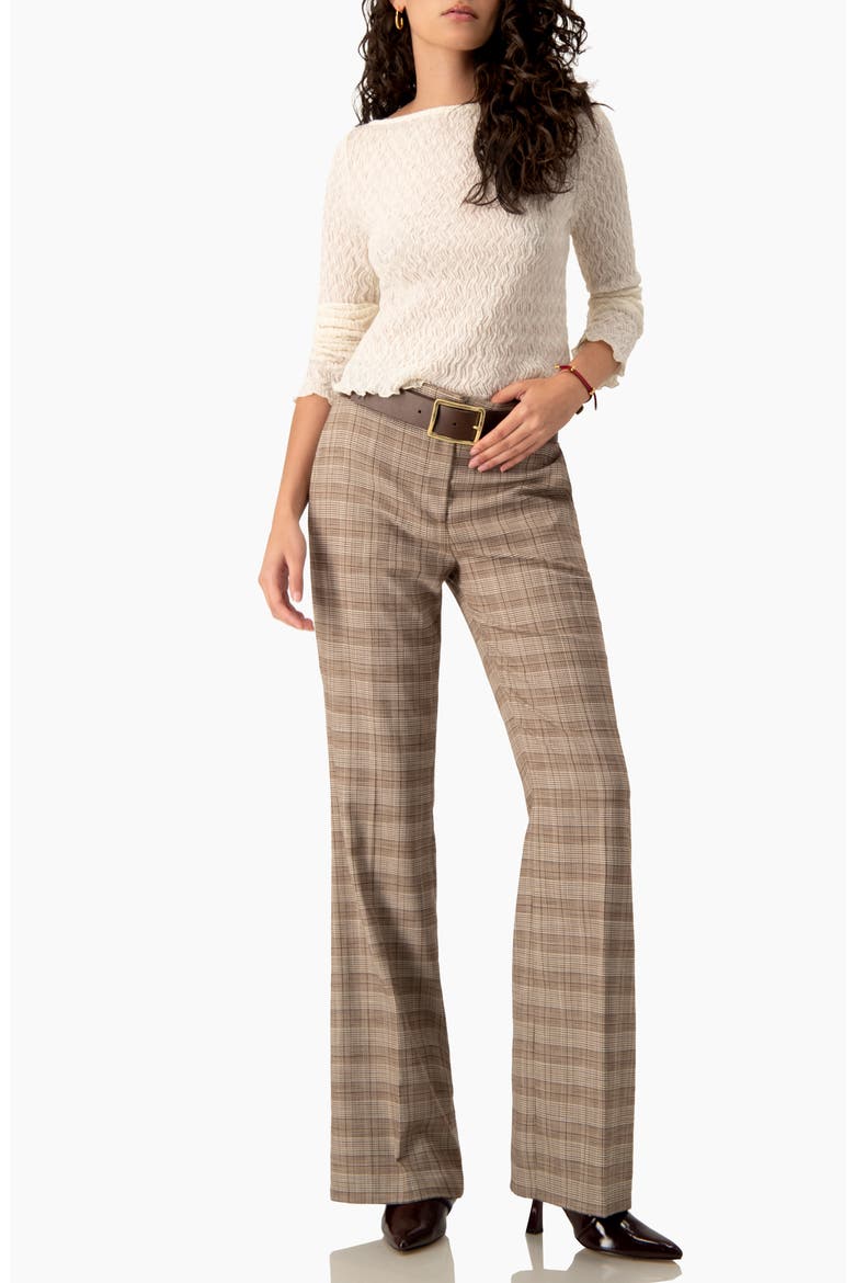 Houndstooth Check Mid-rise Bootcut Trousers, Alternate, color, Brown