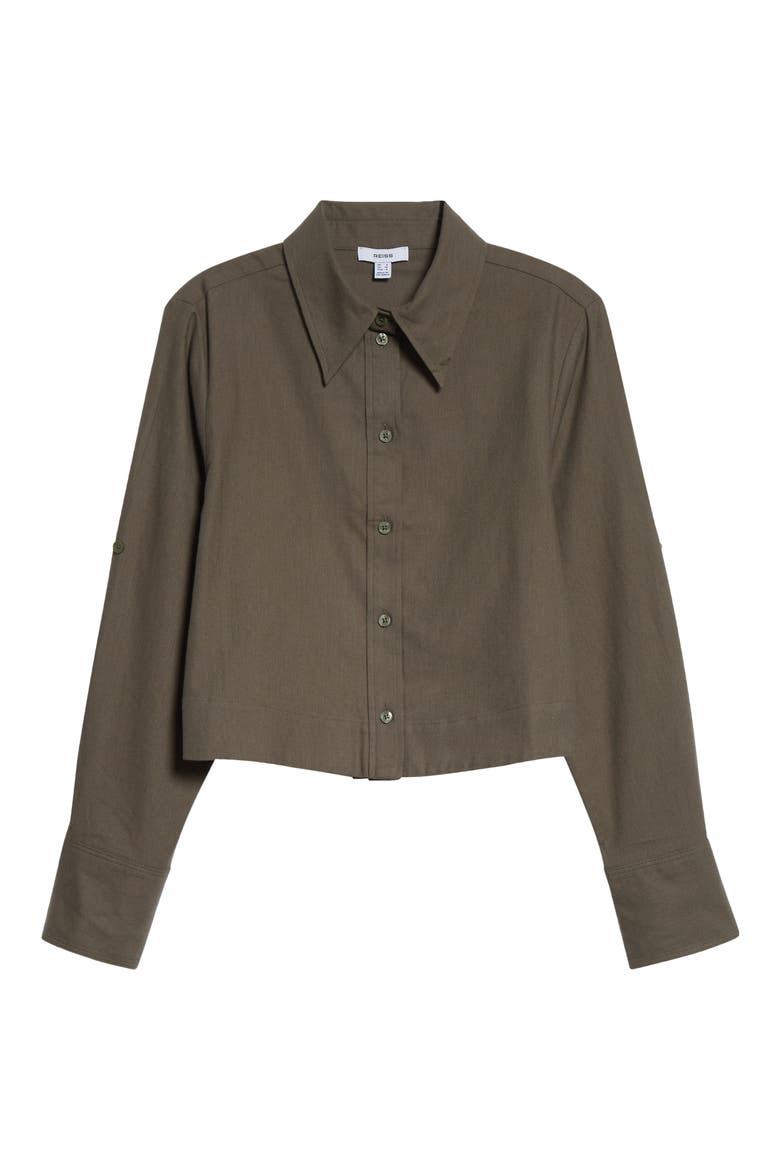 Caylan Cotton & Wool Crop Button-Up Shirt, Alternate, color, KHAKI GREEN