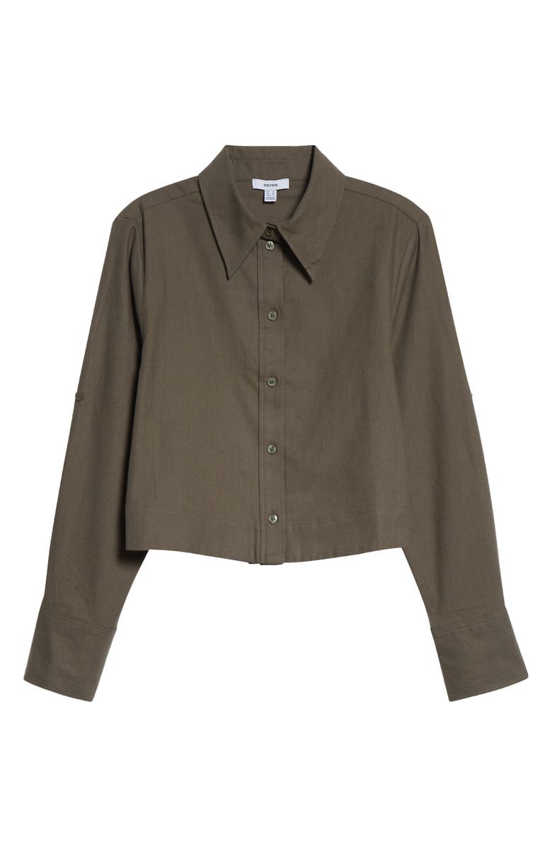 Reiss Caylan Cotton & Wool Crop Button-Up Shirt, Main, color, Khaki Green