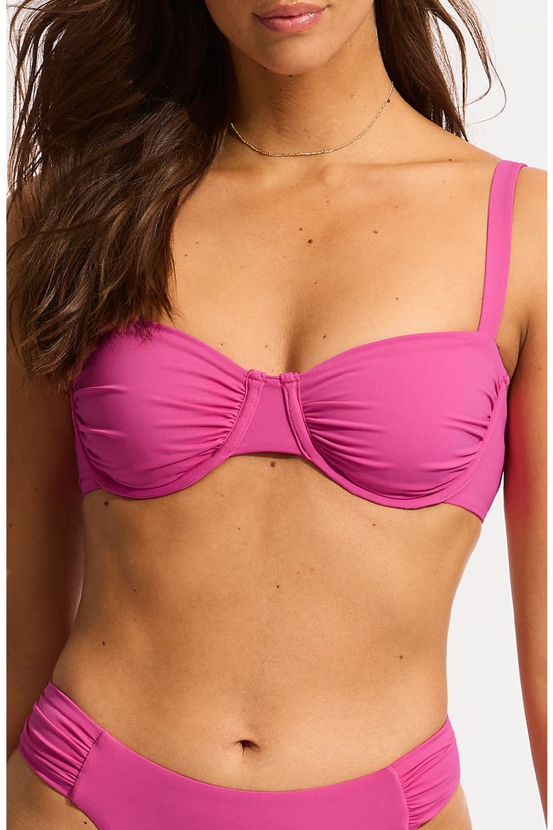 Ruched Underwire Bikini Top, Main, color, HOT PINK