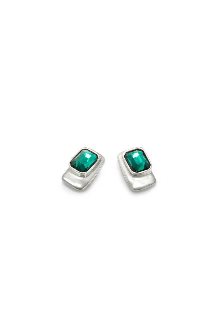 Earrings with Green Faceted Crystal, Alternate, color, Silver
