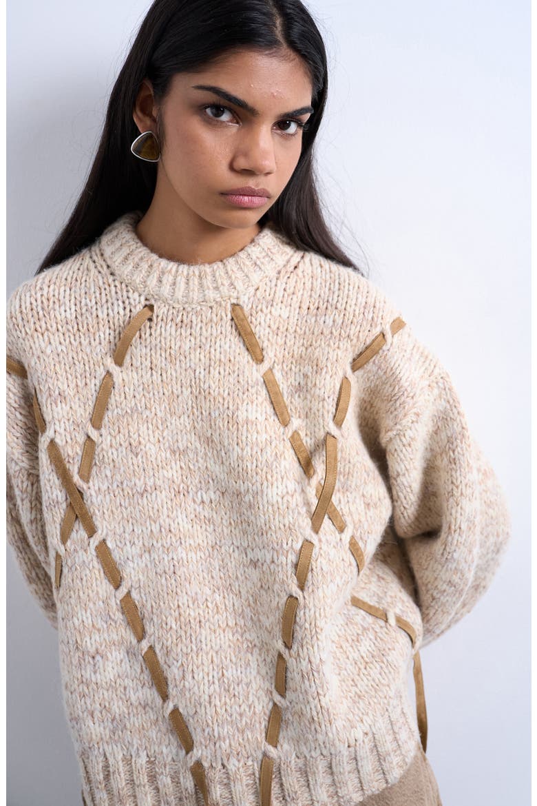 Marled Cord Argyle Sweater, Alternate, color, BEIGE