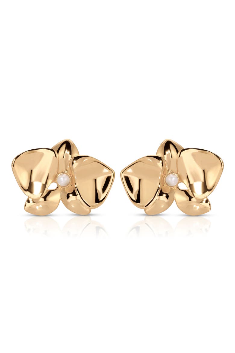 Freshwater Pearl Blossom Stud Earrings, Alternate, color, GOLD/ PEARL