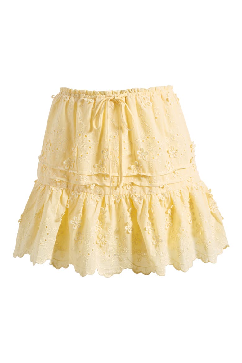 Tiered Embroidered Cotton Eyelet Miniskirt, Alternate, color, LEMON