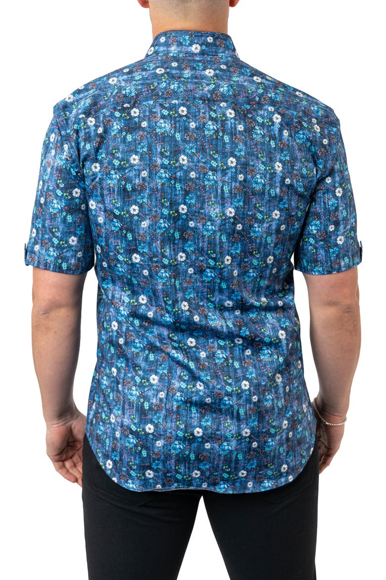 Galileo Floral 59 Blue Contemporary Fit Short Sleeve Button-Up Shirt, Alternate, color, BLUE