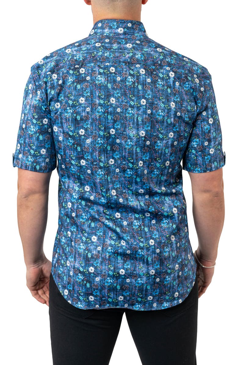 Maceoo Galileo Floral 59 Blue Contemporary Fit Short Sleeve Button-Up Shirt, Alternate, color, Blue