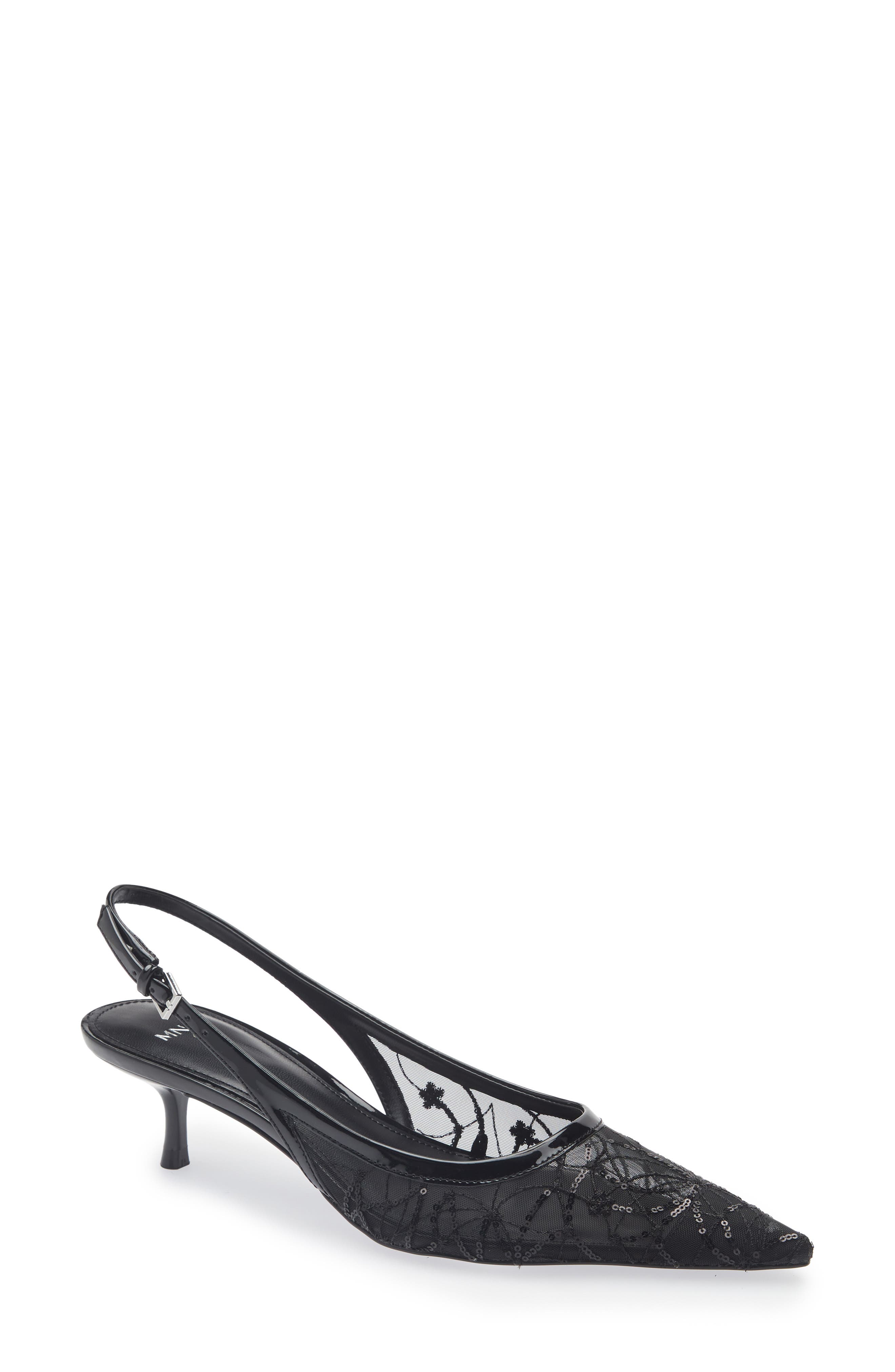 MANGO Lorio Slingback Kitten Heel Pump, Main, color, Black