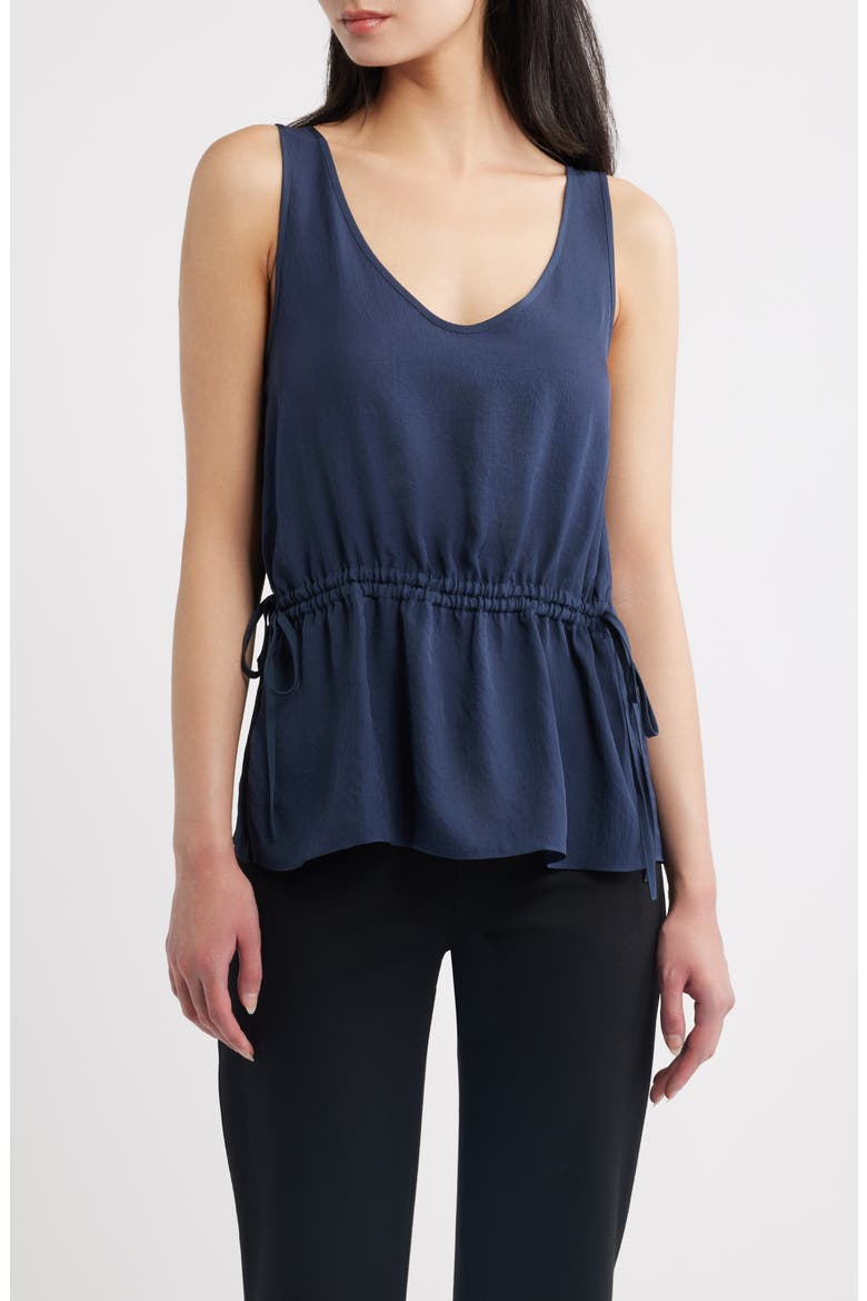 Side Tie Drawstring Waist Peplum Top, Main, color, NOCTURNE NAVY