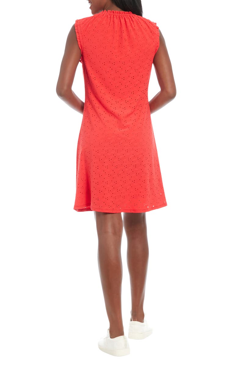 London Times Ruffle Neck Eyelet A-Line Minidress, Alternate, color, Poppy Red