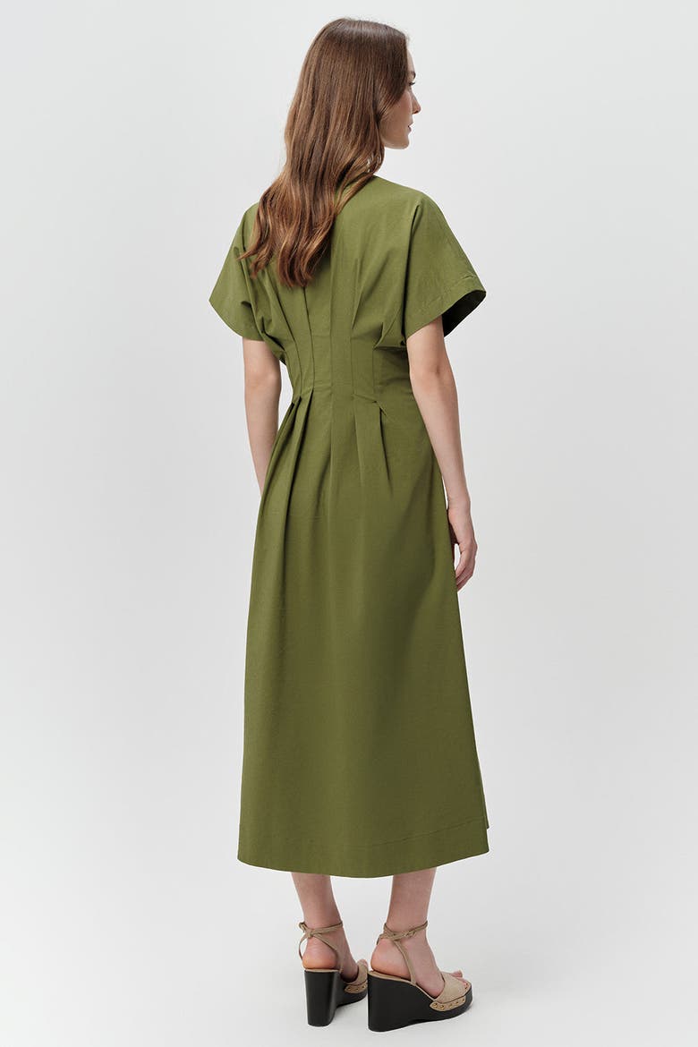 Andree V Neck Tie Waist Pocket Midi Dress, Alternate, color, Khaki