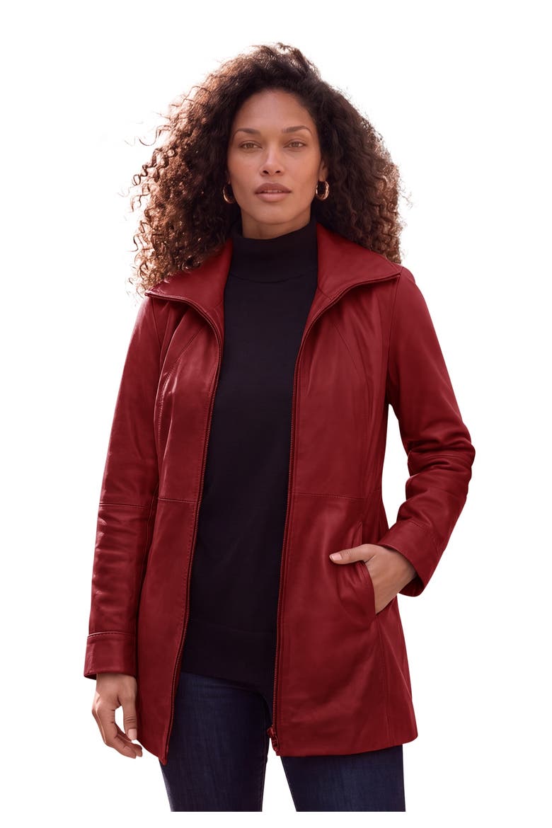 A Line Leather Jacket, Main, color, DEEP CRIMSON