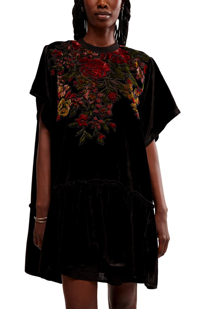Sweet Echoes Floral Velvet Burnout Shift Minidress, Alternate, color, TWILIGHT COMBO