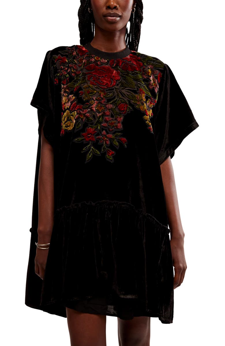 Free People Sweet Echoes Floral Velvet Burnout Shift Minidress, Alternate, color, 