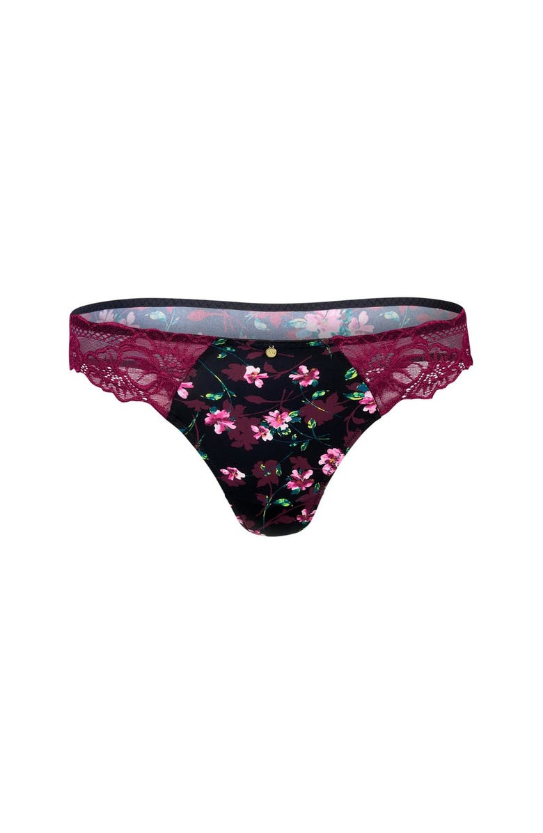 Adore Me Aleena Thong Panties, Alternate, color, Floral Black