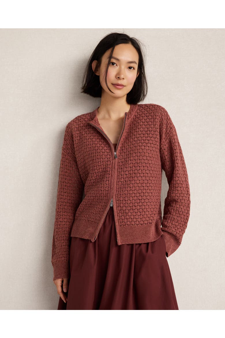Organic Cotton Linen Open Stitch Cardigan, Main, color, Red Clay
