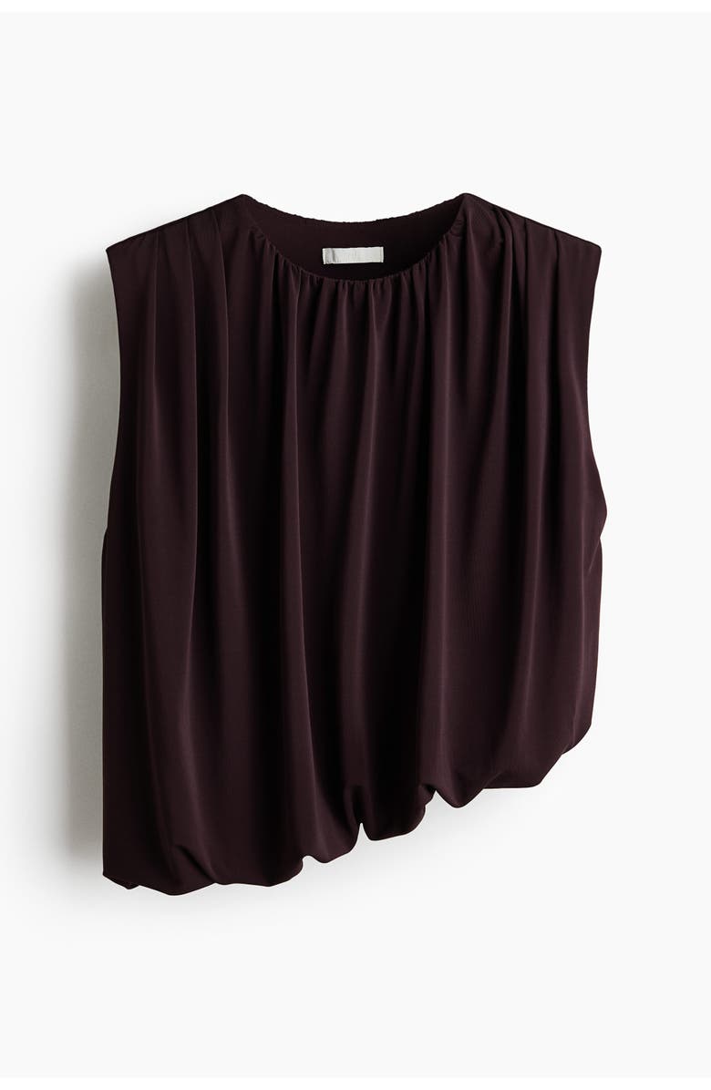 H&M Draped Bubble-hem Top, Main, color, Dark Brown