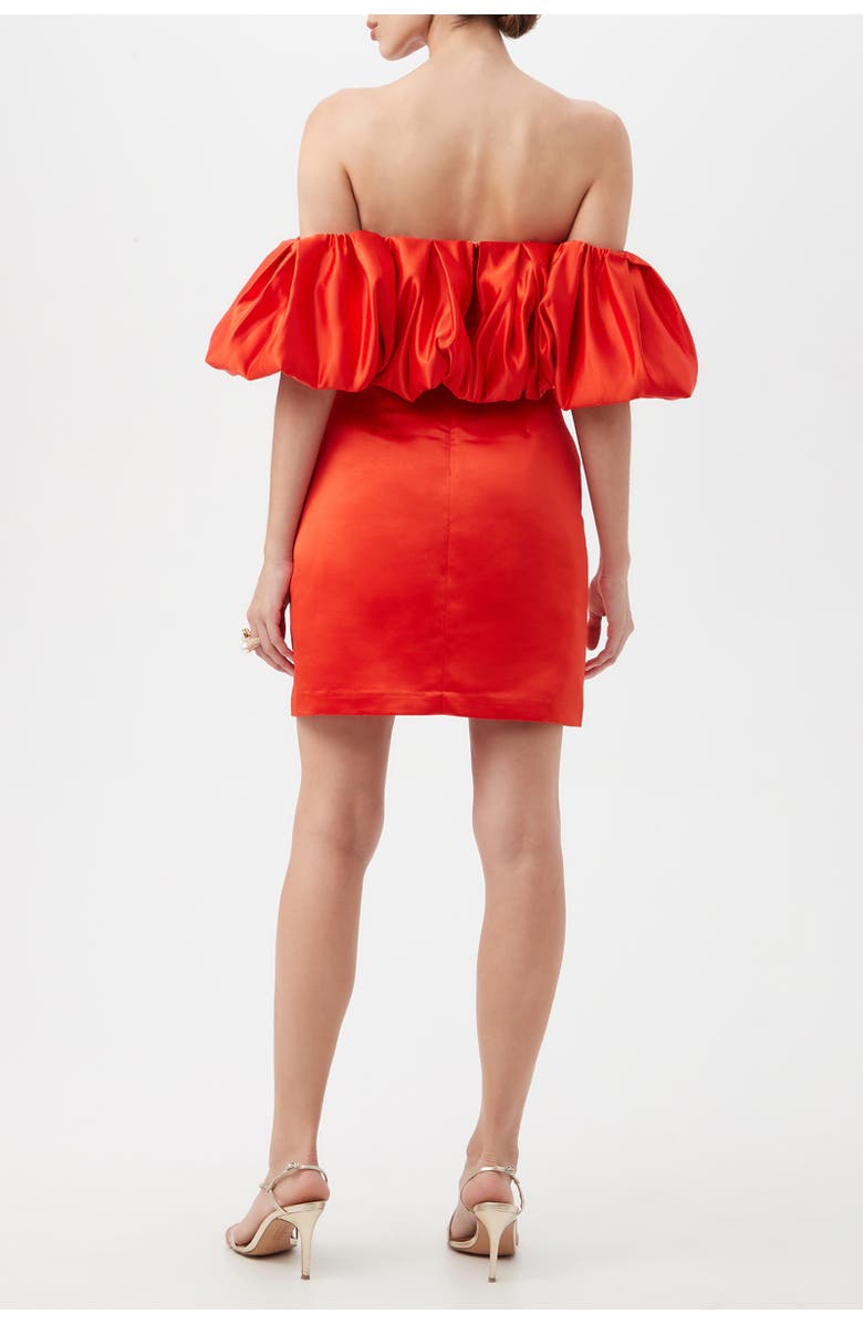 Trina Turk Nia Off the Shoulder Ruffle Satin Cocktail Dress, Alternate, color, Firefinch