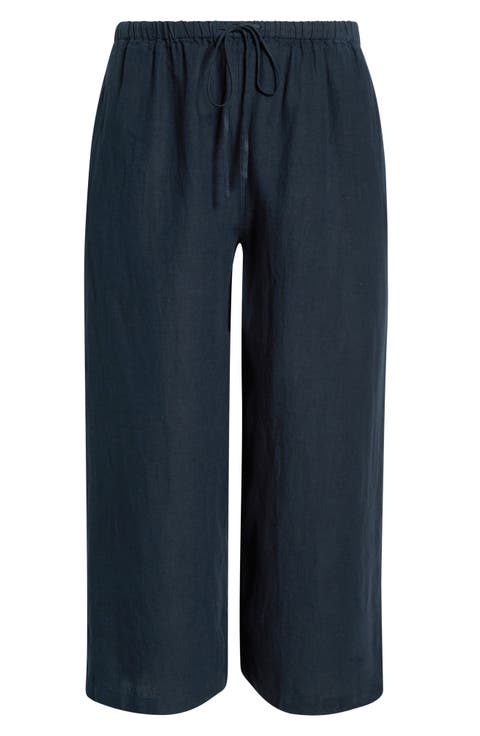 Wide Leg Crop Linen Pants (Plus)