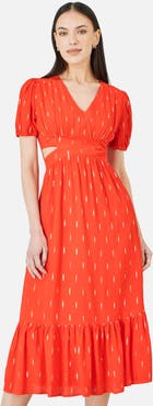 Yumi Foil Print Cut Out Midi Dress