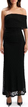 Bardot Calia Lace Velour Off the Shoulder Maxi Dress