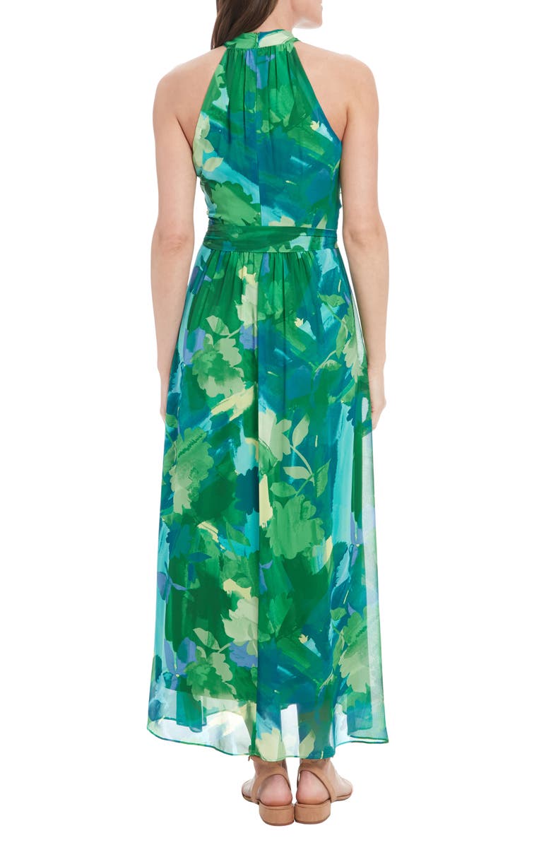 London Times Crossover Halter Neck Chiffon Maxi Dress, Alternate, color, Green/ Teal