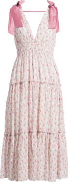 Lulus Devin Floral Tie Strap Midi Dress