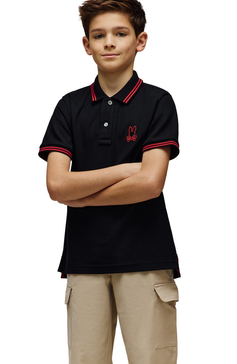Psycho Bunny Kids' Sayer Bunny Pima Cotton Piqué Polo, Alternate, color, Black