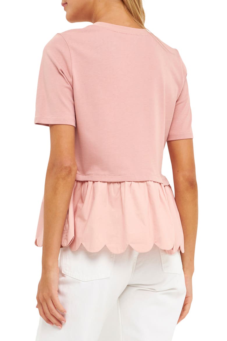 Mixed Media Scallop Peplum Cotton Top, Alternate, color, DUSTY PINK