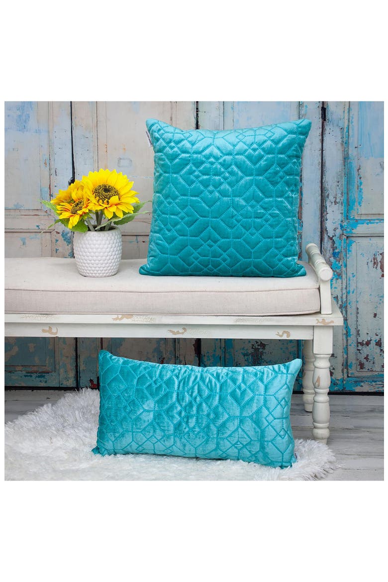Quilted Velvet Throw Pillow, Alternate, color, AQUA