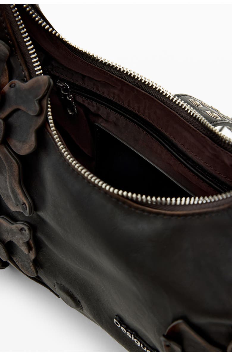 Desigual Floral Appliqué Faux Leather Shoulder Bag, Alternate, color,