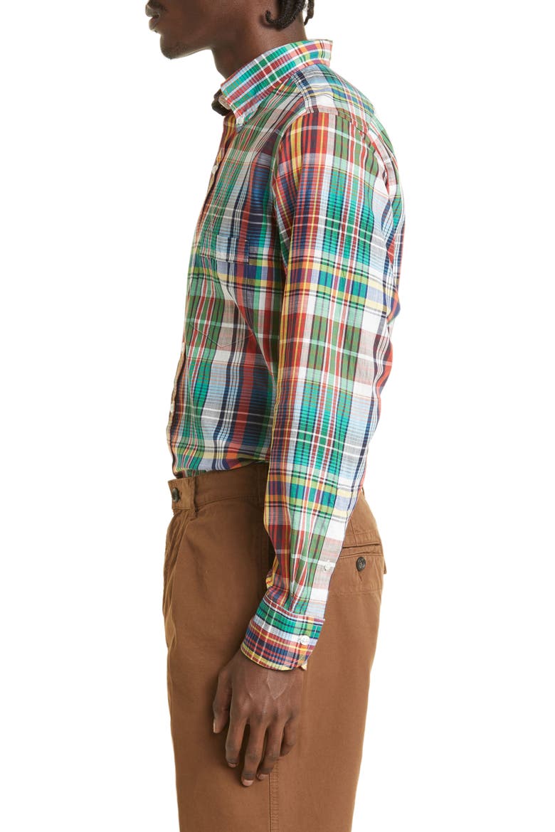 Plaid Cotton Button-Down Shirt, Alternate, color, RED / GREEN / MUTLI