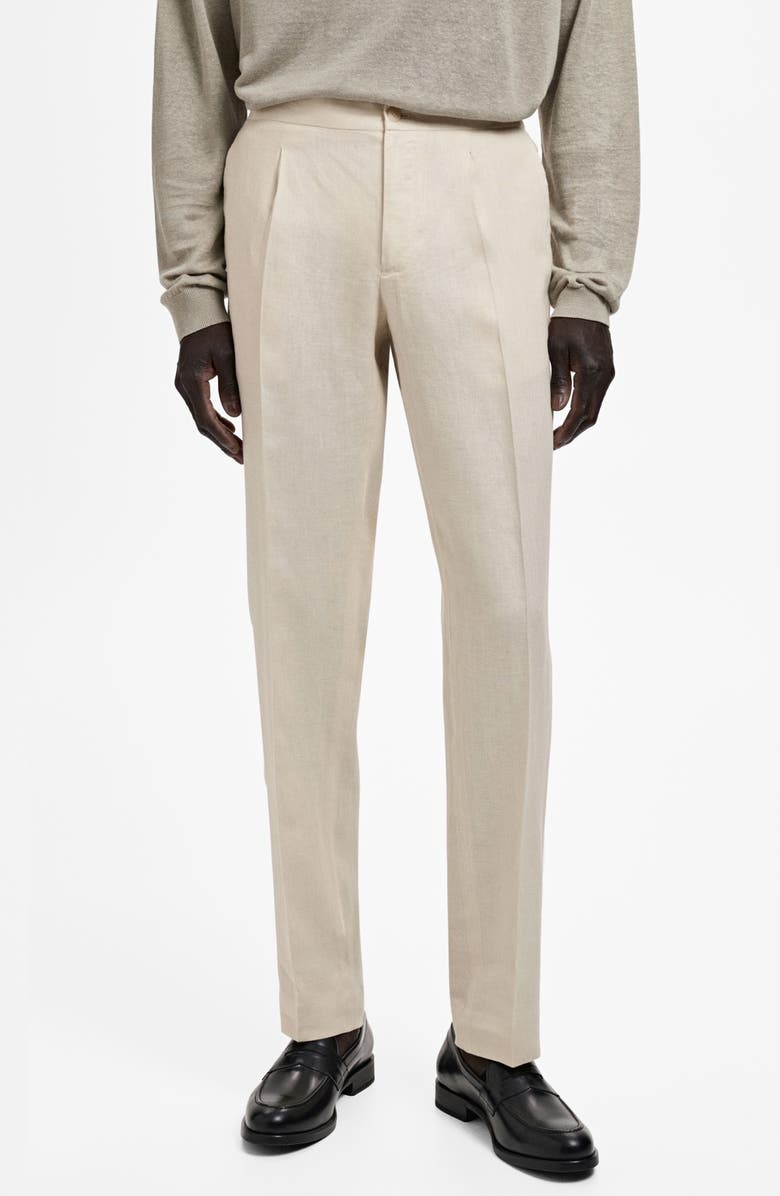 MANGO Slarerni Slim Fit Linen Pants, Main, color, Ecru