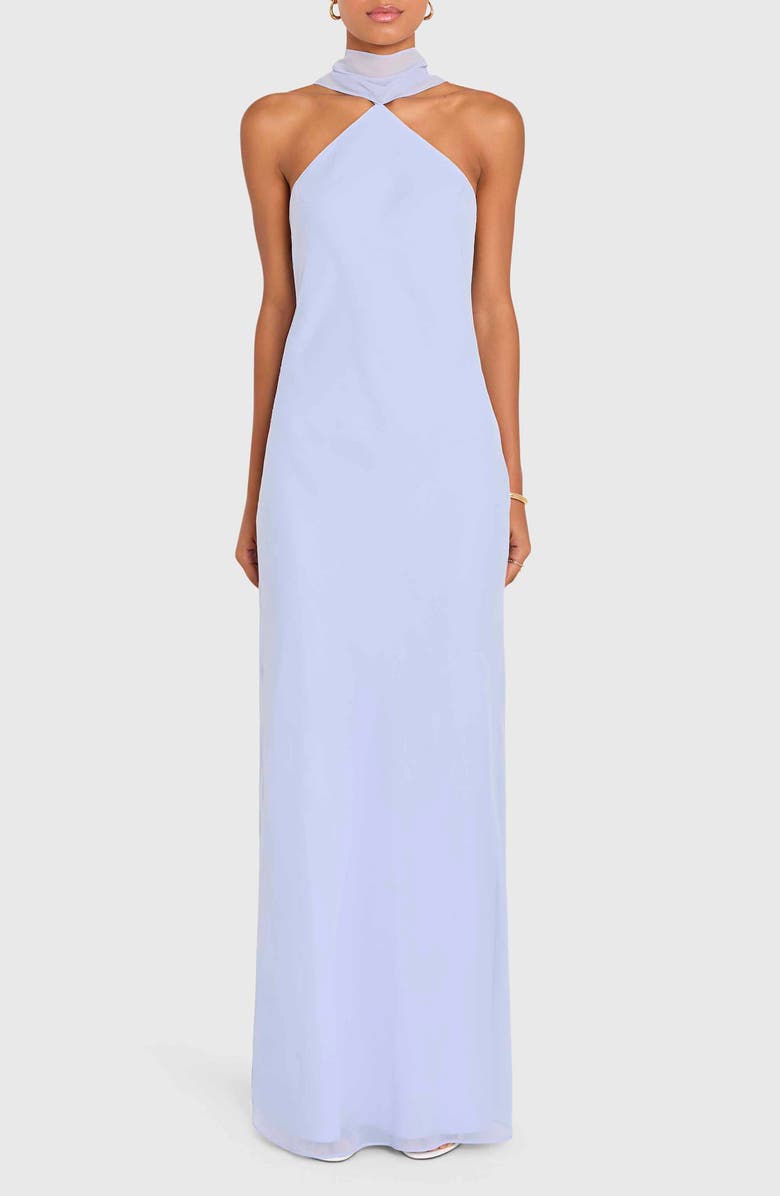 Amanda Uprichard Ashton Halter Neck Chiffon Gown, Main, color, Arctic
