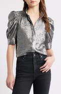 FRAME The Gillian Shiny Puff Sleeve Button-Up Shirt
