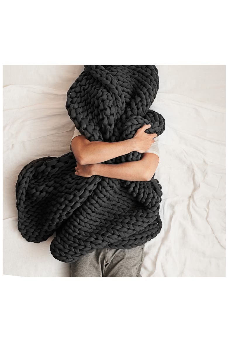 Organic Cotton Weighted Knit Blanket, Alternate, color, ASTEROID GREY