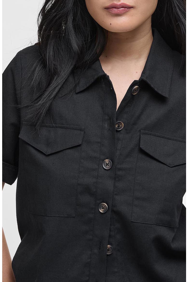 Luna Short Sleeve Cotton & Linen Button-Up Shirt, Alternate, color, BLACK