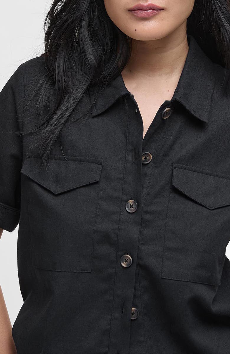 Barbour Luna Short Sleeve Cotton & Linen Button-Up Shirt, Alternate, color, Black
