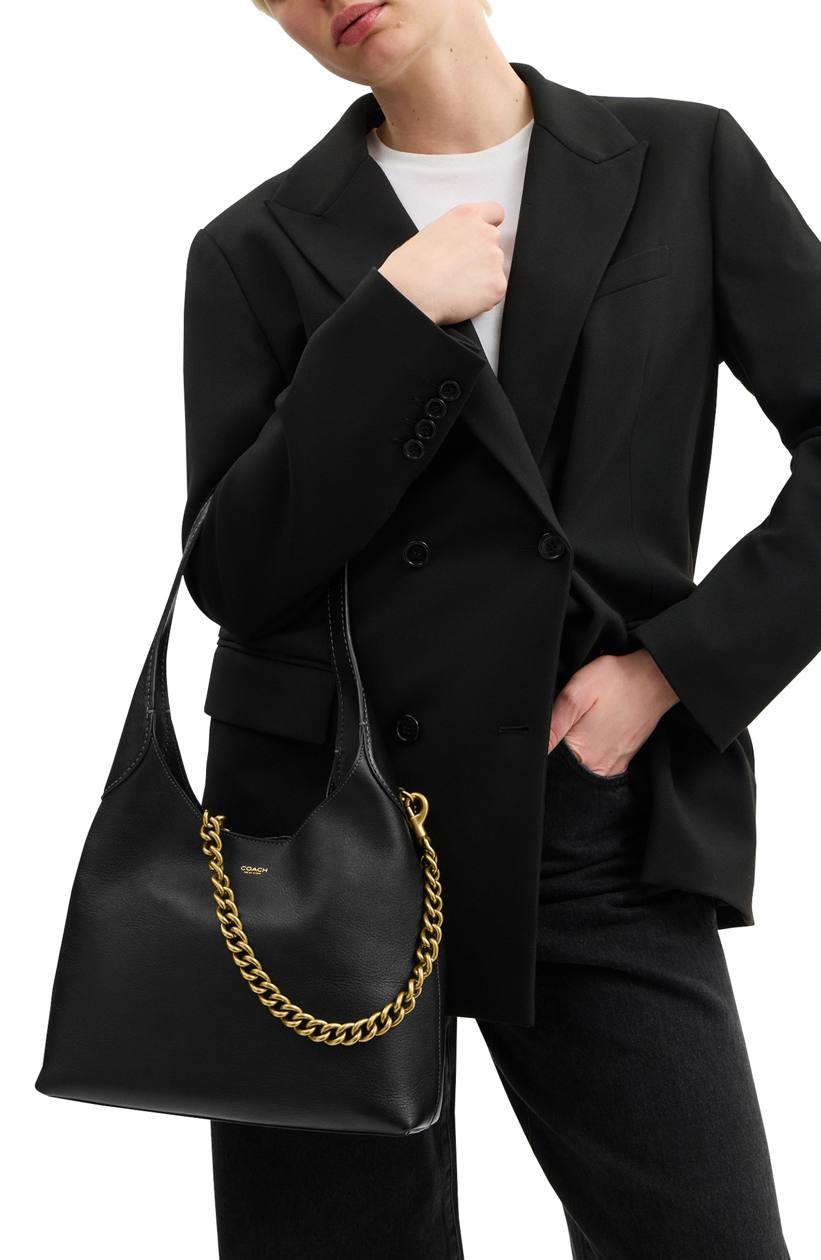 COACH Short Chunky Curb Chain Strap, Alternate, color, Brass