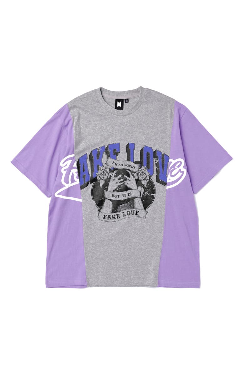 BTS THEMED MERCH Gender Inclusive Fake Love Short Sleeve Varsity Tee, Main, color,
