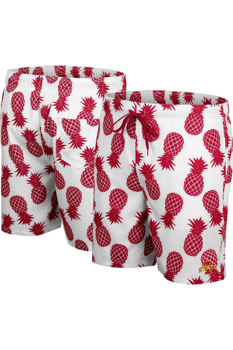 Men's Colosseum White Iowa State Cyclones Pineapples Swim Shorts, Main, color, White
