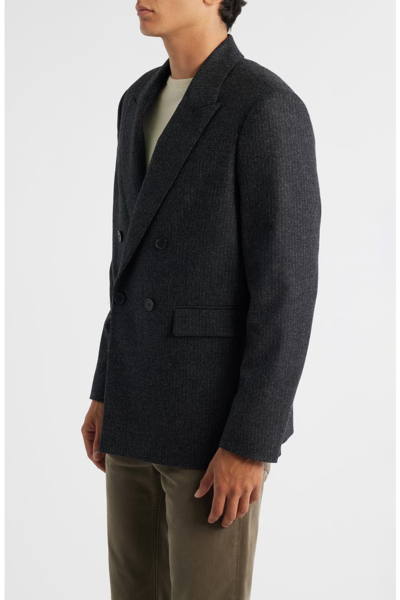 Pinstripe Double Breasted Wool Blend Blazer, Alternate, color, DARK GREY